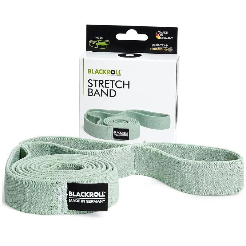 BLACKROLL® Stretch Band (100 cm), Fitnessband für das Mobilitätstraining, Flexibles Gymnastikband mit Schlaufen, hautfreundliches Stretchband, ideal für Yoga, Made in Germany, Balanced Green