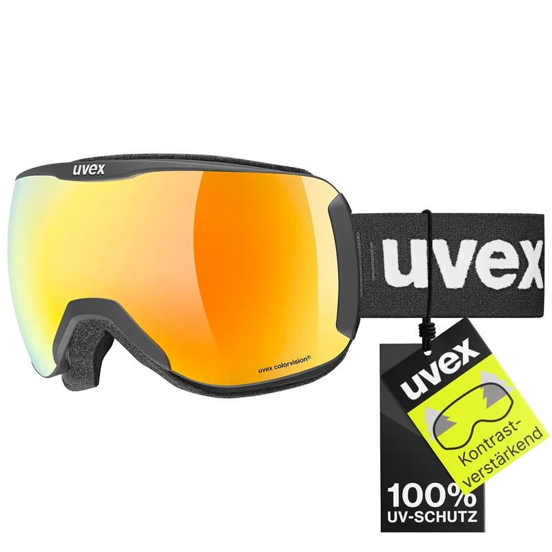 uvex downhill 2100 CV - kontrastverstärkende Skibrille mit schmalem Rahmen und extra weitem Sichtfeld für Damen und Herren - black matt/orange-green - one size