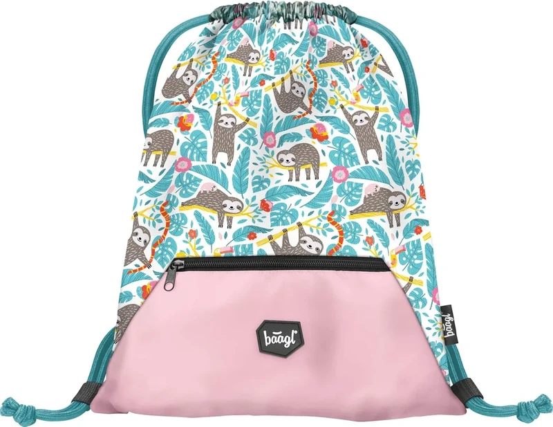 Baagl Turnbeutel für Mädchen - Wasserdichte Schuhbeutel für Kinder - Schule und Kindergarten Sportbeutel, Sportsack (Faultier)
