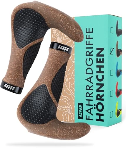 AARON Horn Fahrradgriffe mit Gel Dämpfung, Ergonomische Lenkergriffe aus rutschfestem Gummi, Handgriffe geeignet für E-Bike, Trekkingrad, Mountainbike und Tourenrad in Kork