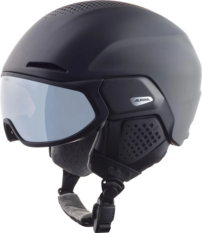 ALPINA Alto Q-LITE - sicherer, stoßabsorbierender & individuell anpassbarer Skihelm für Erwachsene, mit kontrastverstärkendem Visier - Black matt - L (59-63 cm)