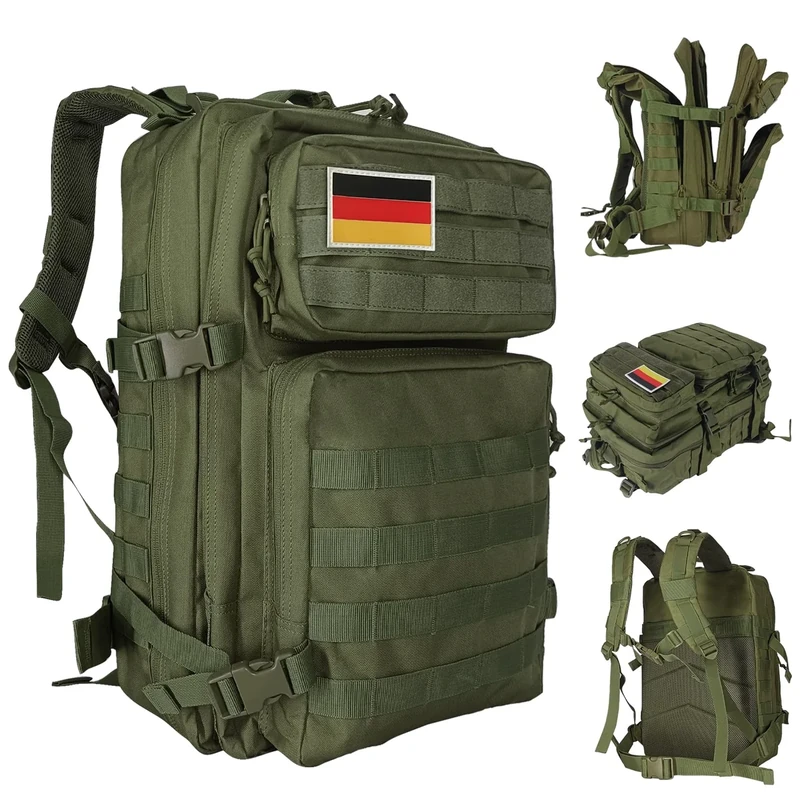 Oreunik Militär Rucksack Herren,45L Wasserdicht Taktischer Bundeswehr Rucksack Molle Rucksäcke Survival Backpack für Wandern im Freien Trekking Camping Wandern Angel Reise Arbeit (Grün)