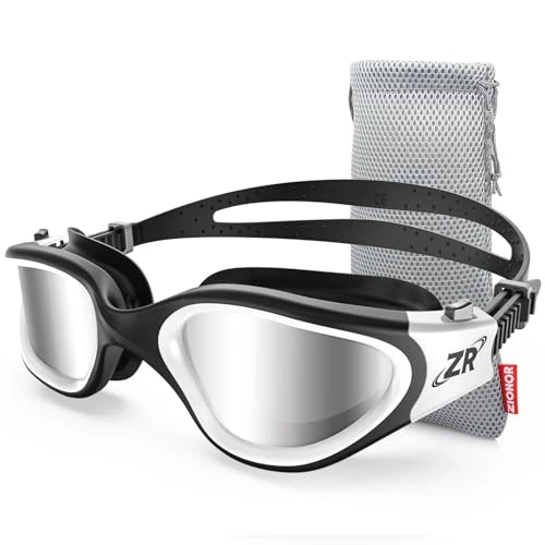 ZIONOR Polarisiert Schwimmbrille für Herren und Damen, G1 MAX Schwimmbrille mit Spiegel/Rauch Linse UV-Schutz Anti Nebel Verstellbar Gurt Komfort Profi (YKY-EU-G1S-Light-BlackWhite)