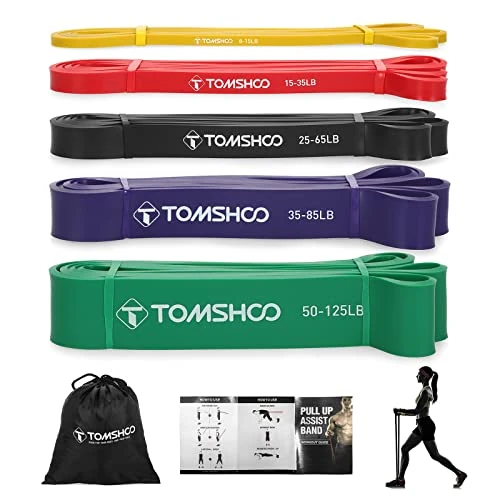 TOMSHOO Fitnessbänder, 5PCS Widerstandsbänder Elastische Resistance Bands 100% Naturlatex, Fitnessband für Stretching Powerlifting Fitnessstudio Yoga gymnastikband Pilates für Frauen und Männer