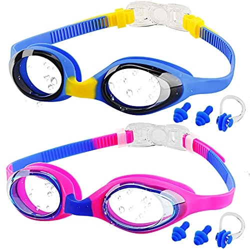 COOLOO Schwimmbrille Kinder, 2 Stück Taucherbrille Kinder 4-14 Jahre,Patent Anti-Beschlag, UV-Schutz, KEIN Auslaufen verstellbare Silikon-Schwimmbrille für Kinder, Mädchen, Jungen