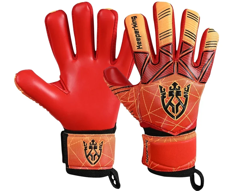 Keeperking Torwarthandschuhe Erwachsene Kinder Jugend mit und ohne Fingerschutz Fußballhandschuhe abnehmbar fingersave 4mm Unisex (7, Rot- Abnehmbar FS)