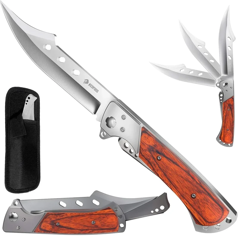 NEDFOSS FA50 Scharfes Klappmesser, 14cm Taschenmesser mit Rosenholz Griff, Langes Zweihandmesser aus 440c Stahl, Legale mitführbares, Großes Jagdmesser für Sammlung & Geschenke & Wandern