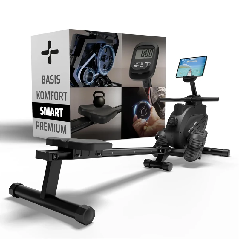 SportPlus Rudergerät für zuhause klappbar - extra leises Magnetbremssystem, Heimtrainer klappbar - Indoor Rudermaschine Fitness - optional App kompatibel - Rudergerät bis 150kg