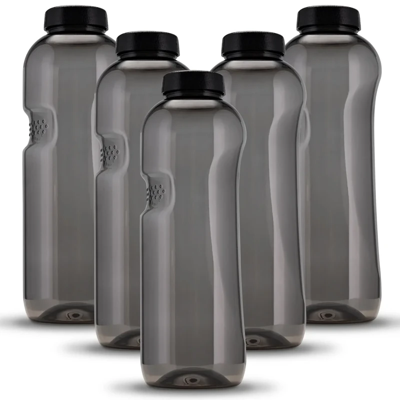 Kavodrink 5 x Tritan Trinkflasche 1,0L Wasserflasche schwarz Sportflasche BPA frei Flasche 1000ml