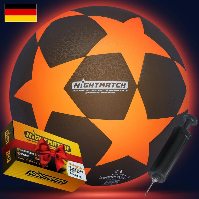 NIGHTMATCH Offizielle Größe 5 Wasserdicht LED Leuchtfußball - Leuchtender Fußball für Nachtspiele, Kinder, Erwachsene - Komplettset mit Pumpe & Extra Batterien