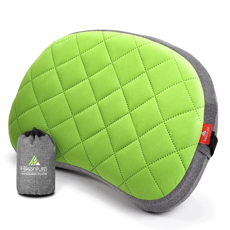 HIKENTURE Aufblasbares Camping Kissen mit abnehmbaren Bezug, Reisekissen aufblasbar leicht, Ergonomisches Kissen Unterwegs, Aufblasbares Kopfkissen Campingkissen Outdoor, Inflatable Pillow-Green