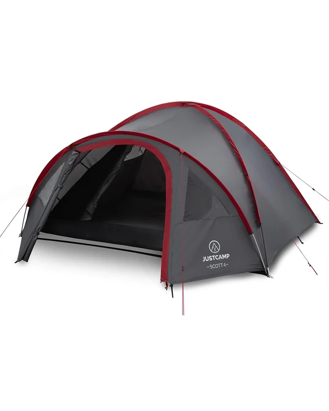 Justcamp Scott Campingzelt für 4 Personen, leicht, stabil, wasserdicht - Kuppelzelt (doppelwandig) mit verschließbarem Vorraum - Iglu-Zelt mit Lüftungshutzen und Moskitonetz an der Schlafkabine