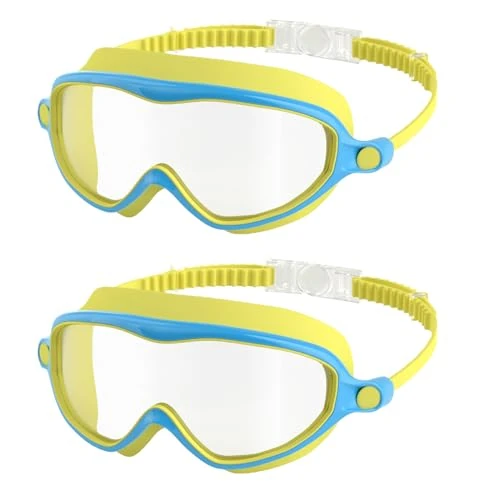 COOLOO Schwimmbrille Kinder, 2er-Pack Schwimmbrille 4-14 Jahre Anti-Beschlag, UV-Schutz, KEIN Auslaufen verstellbare Silikon-Schwimmbrille für Kinder, Mädchen, Jungen, Innen- und Außenschwimmen