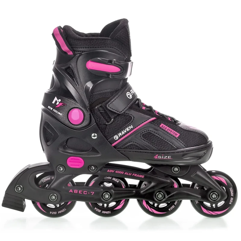 RAVEN Pulse Inline Skates Inliner für Kinder und Erwachsene OPTIONAL 2in1 mit Schlittschuhen verstellbar (Black/Fuchsia ohne Kufen, 37-40 (23,5-26cm))