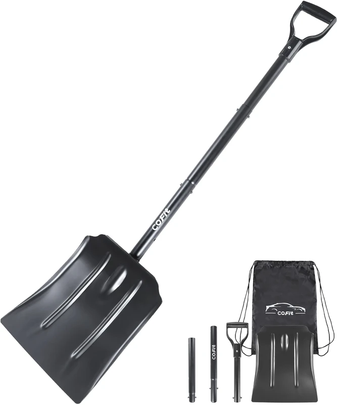 COFIT 120cm Schneeschaufel Auto Große, Schneeschieber Breit Aluminium, Multifunktionale Lawinenschaufel für Outdoor, Camping, Garten Schaufel, Winterschaufel Metall, Schwarz