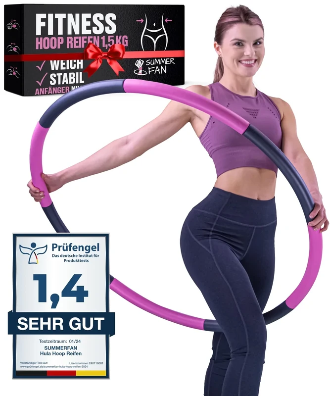 SummerFan Hula Hoop Reifen für Anfänger ohne Wellen und Noppen [1kg bis 1,5kg, 75-100 cm, 6-8 Segmente] - Hullahub Fitness Sport für Erwachsene zum abnehmen