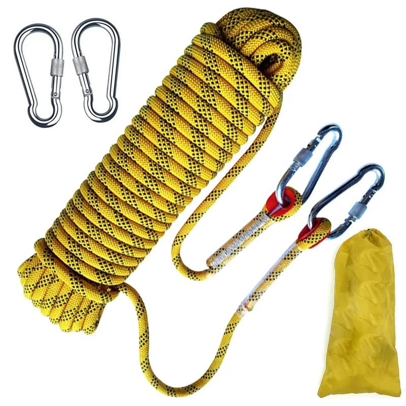 Kletterseil Sicherheitsseil 10m, Outdoor Kletterseil 8mm, Statisches Sicherheits Kletterseil, Klettern Sicherheitsseil, Nylon im Freien Rettungsseil Hochfestes Seil mit Karabiner für Campin Wandern
