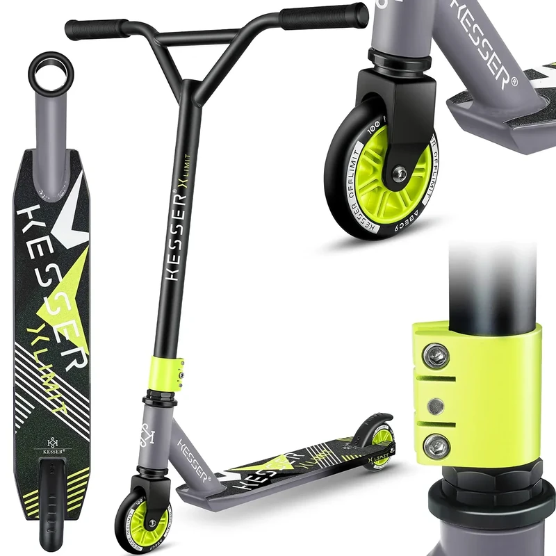 KESSER® Stunt Scooter X-Limit - 360° Lenkung Robuster Funscooter Stuntscooter mit ABEC 9 Kugellagern, 100 mm PU Räder, Kickscooter Tretroller Cityroller Trick Roller für Kinder Erwachsene Anthrazit