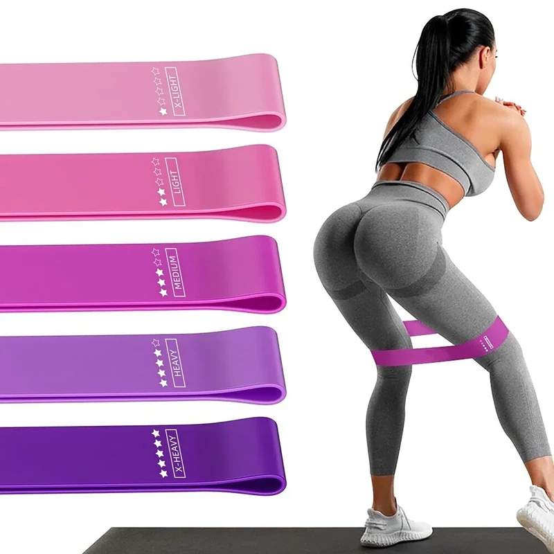 Fitnessbänder 5er Set Widerstandsbänder mit 5 Stufen Übungsbänder für Heim-Fitness, Stretching, Krafttraining, Physiotherapie, Pilates, Yoga, Elastische Workout-Bänder für Frauen (Lila+Rosa) - Image 1
