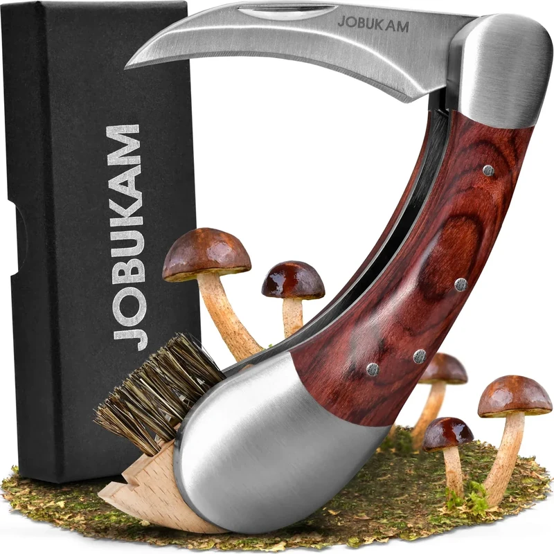 Pilzmesser mit Bürste 19,3cm im ausgeklappten Zustand - Schwammerlmesser aus hochwertigen Edelstahl - Pilzmesser mit Pinsel als optimaler Zusatz für den Pilzkorb - Pilzbürste, Pilzpinsel, Pilz Messer