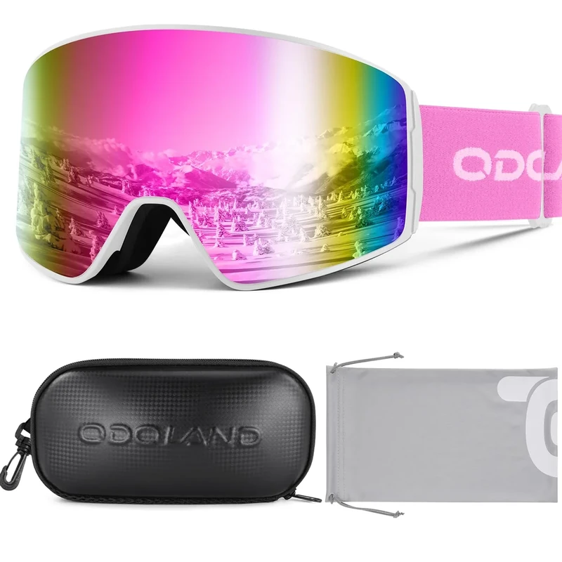 Odoland Skibrille Zylindrische Schneebrille für Damen und Herren mit Skibrillenetui Anti-Fog UV-Schutz Unisex Snowboardbrille Helmkompatible für Jungen und Mädchen zum Snowboard Skifahren