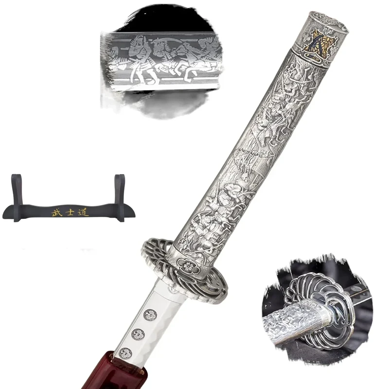 Katana Schwert Echt Set, Wakizashi, Tanto - Samurai Schwert aus Stahl - Samurai Schwerter als Anime Deko - Japanisches Sword mit ständer - Ninja Schwerter - 178