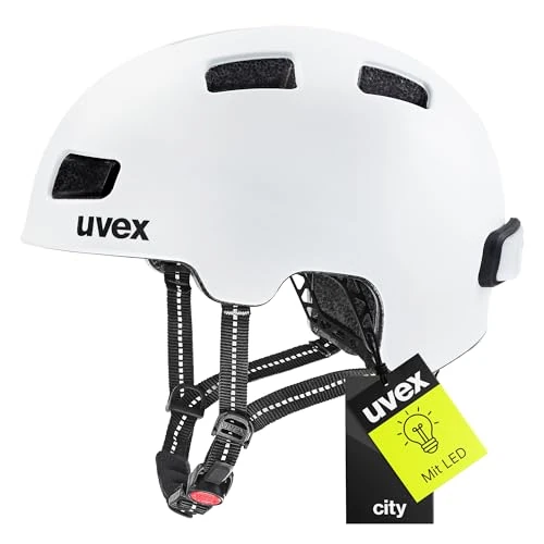 uvex City 4 - Leichter City-Helm für Damen und Herren - individuelle Größenanpassung - inkl. LED-Licht - White matt - 55-58 cm