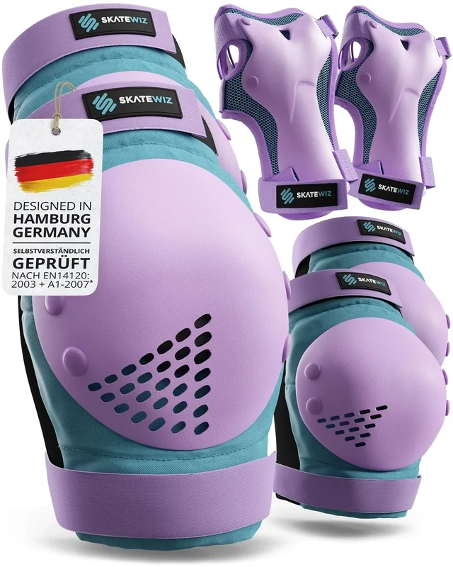 SKATEWIZ Protektoren Kinder - Knieschoner Kinder - Schoner Inliner Knieschützer - Schützer Inliner - Knie und Ellenbogenschützer - Schlittschuhe - SMASH Größe S Blau Violett
