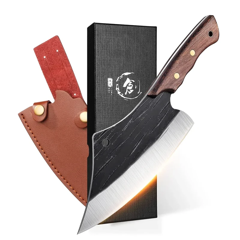 Purple Dragon Geschmiedet Full Tang Küchenmesser ultra scharf Kochmesser High Carbon Steel Ausbeinmesser mit Lederscheide Metzgermesser für Küche Outdoor BBQ mit eleganten Geschenkbox - Image 1