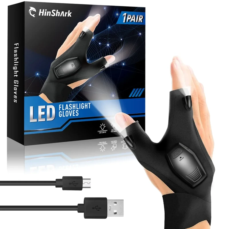 Hinshark Geschenke für Männer, Handschuhe mit Licht Angelzubehör, Ostergeschenke Erwachsene Männer, Männergeschenke, Geburtstagsgeschenk Lustige Gadgets Geschenke für Männer Papa, Vatertagsgeschenk