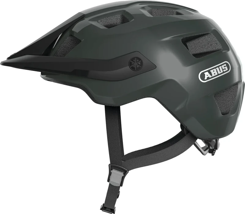 ABUS MTB-Helm MoTrip - robuster Fahrradhelm mit höhenverstellbarem Schirm für Mountainbiker - individuelle Passform - Unisex - Grün Glänzend, M, M (54-58 cm)