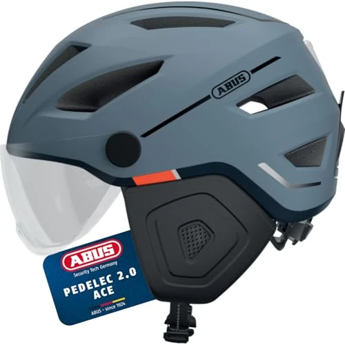ABUS Stadthelm Pedelec 2.0 ACE - Fahrradhelm mit Rücklicht, Visier, Regenhaube, Ohrenschutz - für Damen und Herren - Hellblau Matt, Größe L