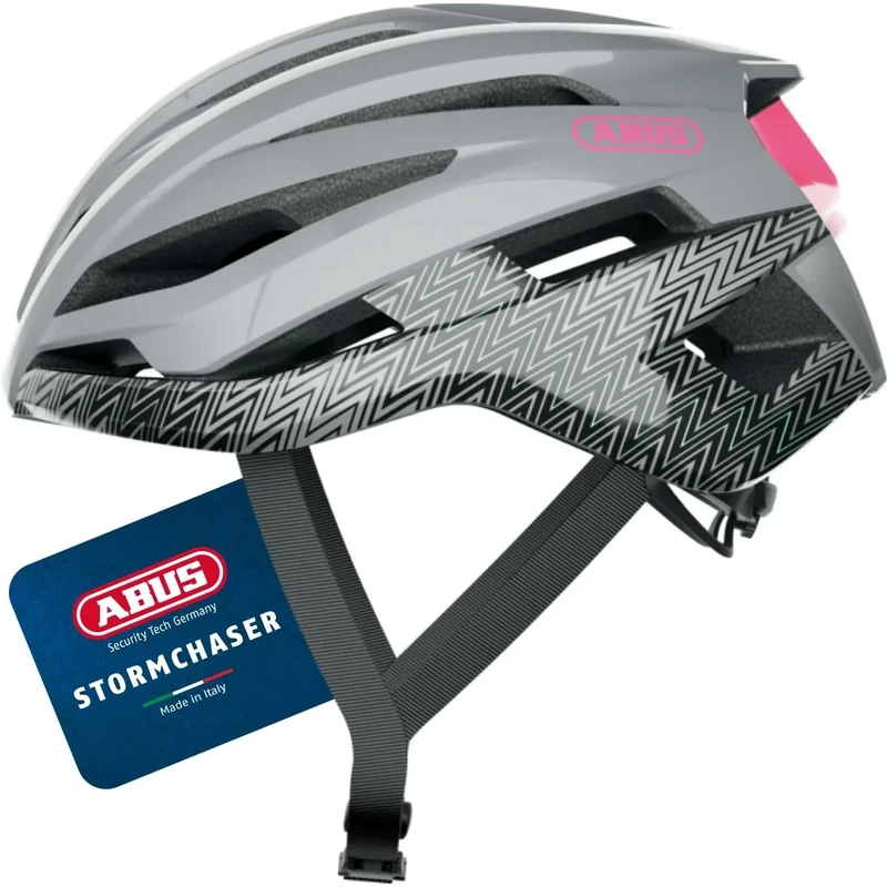 ABUS Rennradhelm Stormchaser - Leichter und komfortabler Fahrradhelm für professionellen Radsport, Grau/Rosa (zigzag grey), M (52-58 cm)