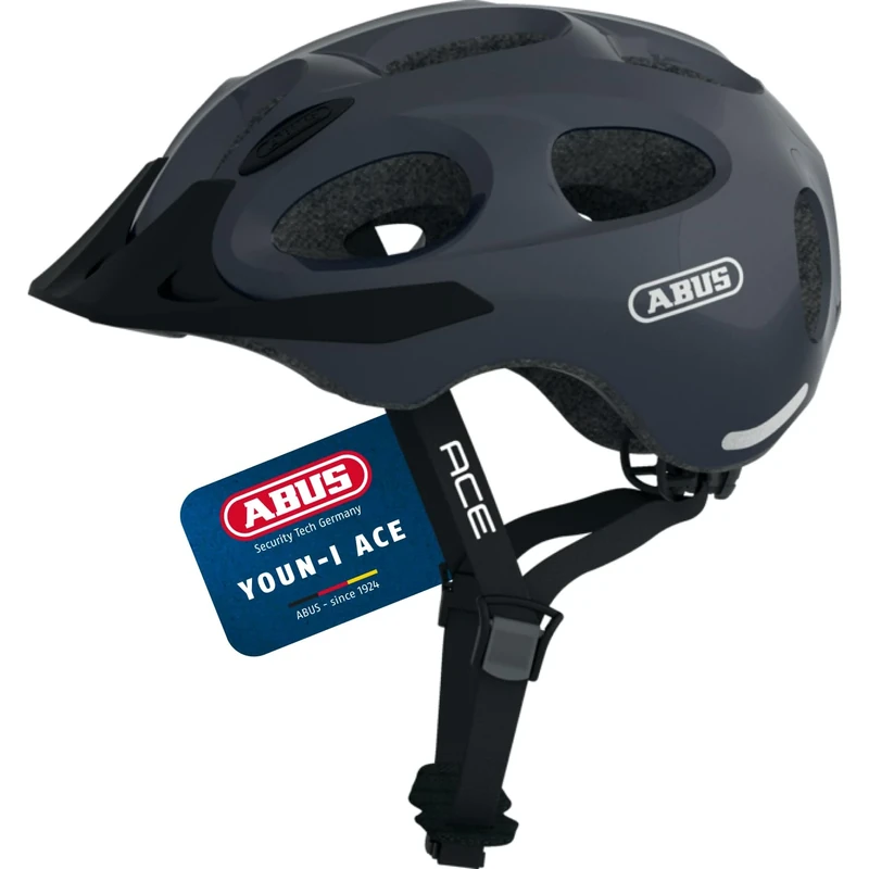 ABUS Stadthelm Youn-I ACE - mit integriertem LED-Rücklicht - Fahrradhelm für den Alltag - für Damen und Herren - Titan Glänzend, Größe M