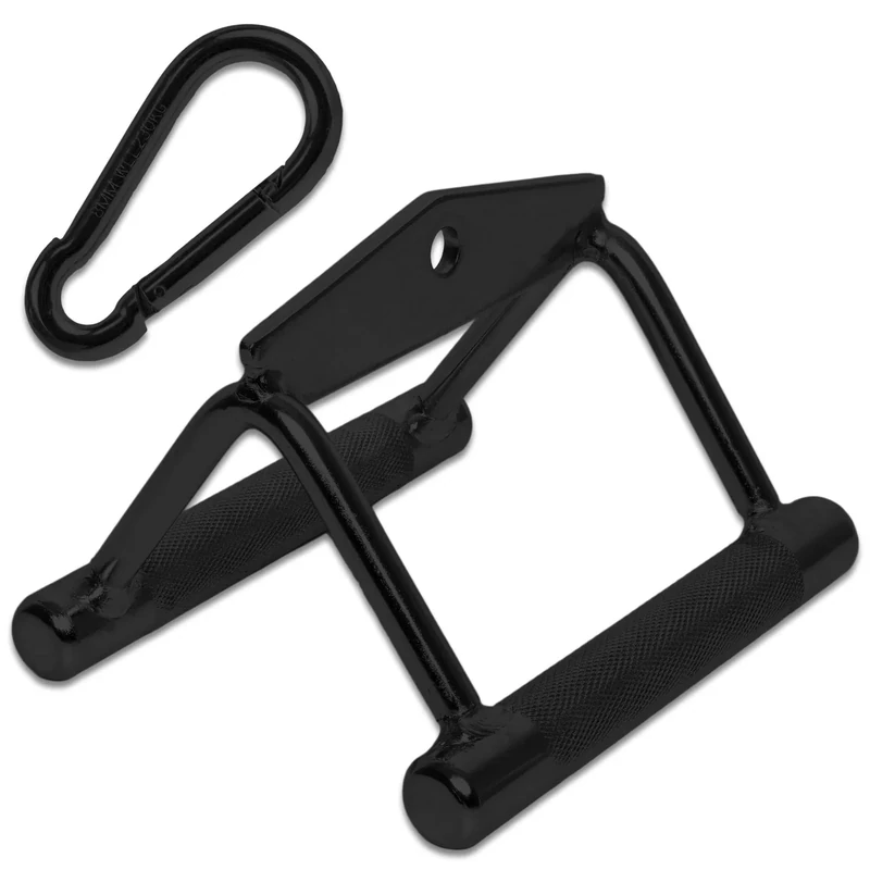 C.P. Sports Parallelgriff/Rudergriff schwarz mit Karabinerhaken 8 mm | Stahl massiv, für Zugübungen an Kraftstation/Kabelzugturm | für Bodybuilding, Kraftsport, Fitness