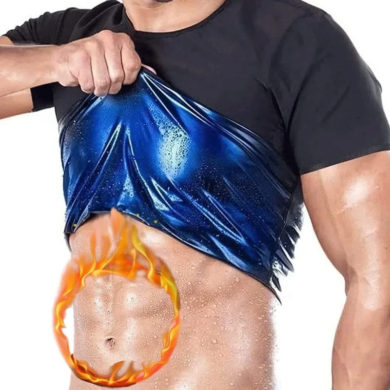 joyvio Sauna Weste Korsett Taille Trainer Body Top Shapewear Schlankheits-T-Shirt Kurzarm Trainingszubehör Anzug Bauchkontrolle Abnehmen Heat Trapping T-Shirt Für Herren (Color : Man, Size : L) - Image 1