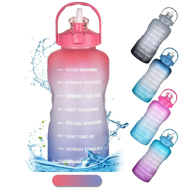 NAVTUE 1 Liter Sport-Wasserflasche mit Strohhalm und Zeitmarkierungen, auslaufsichere Tritan-Trinkflasche, BPA-frei für Fitness/Radfahren/Camping/Laufen, PinkBlau (3.8L-Pink Blau)