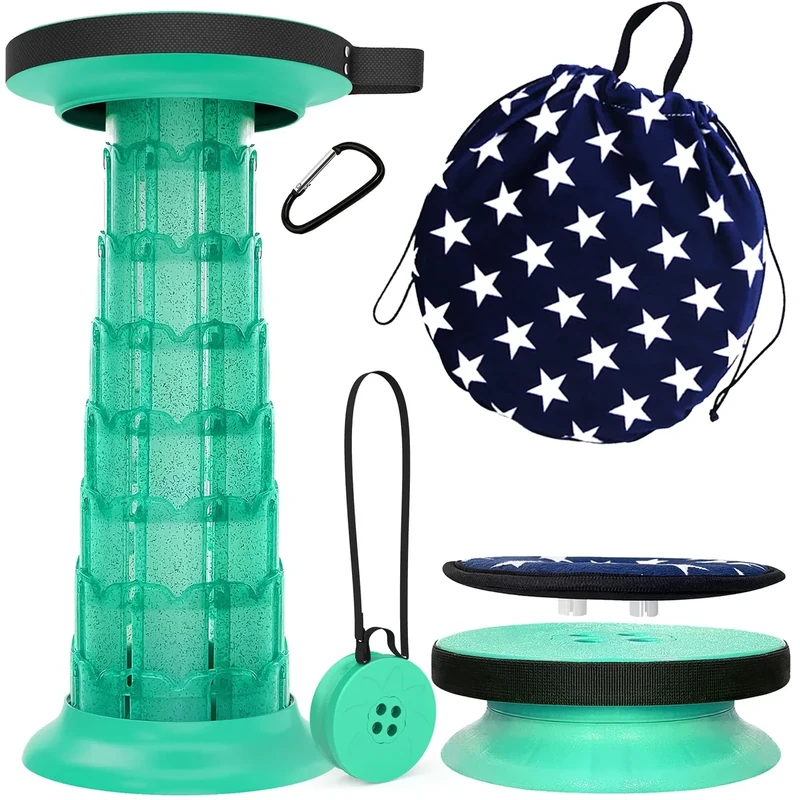 ALEVMOOM Tragbarer klapphocker mit Kissen,Campinghocker faltbar,hocker,werkstatthocker,teleskophocker Faltbarer für Erwachsene, Tragfähigkeit 550lb mit Tasche Karabiner (Grün)