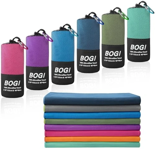 BOGI Mikrofaser-Reise-Sporthandtuch, schnell trocknend, weich, leicht, saugfähig, kompakt, Sporthandtuch für Camping, Fitnessstudio, Strand, Bad, Yoga, Schwimmen, Rucksackreisen