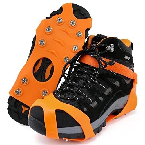 Steigeisen Schuhspikes mit 11 Edelstahl Zähne Noppen, Ice Klampen, Eisspikes, Schuhkralle, Grödel, Spikes, Schneekette für Den Stiefel in 3 Größen,Schnee für Wandern Bergschuhe Stiefel