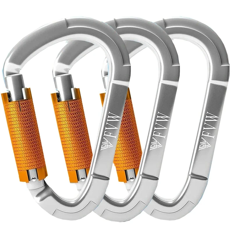 Karabiner Klettern Kletterausrüstung,3 Stück UIAA-Zertifiziert 25KN Auto Locking Kletterkarabiner Clips für Hängematten, Schaukel, Locking Hundele