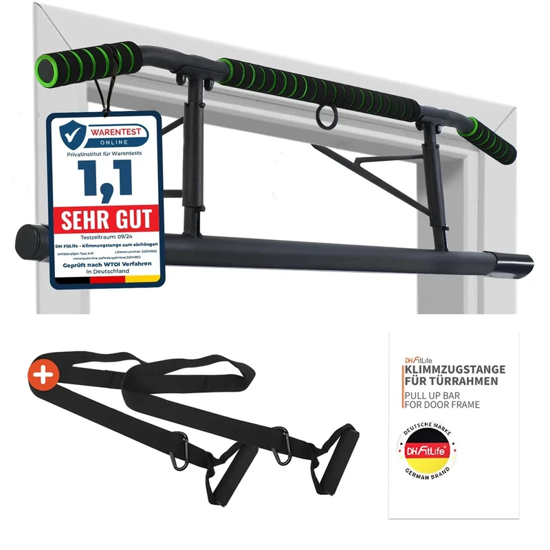 DH FitLife Klimmzugstange Türrahmen ohne Schrauben | Pull up bar Doorway | Türreck zum Krafttraining | Rückentrainer zum Einhängen | inkl. Schlingentrainer | Für Tür 70-92cm