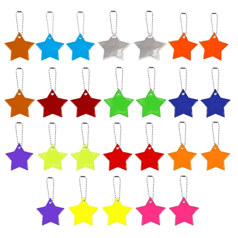 Esteopt 26PCS Sicherheits Reflektor Anhänger,Kinder Reflektor Anhänger,Stern Sicherheits Reflektor für Schultasche Rucksack Radfahren Gehen Laufen(13 Farben)