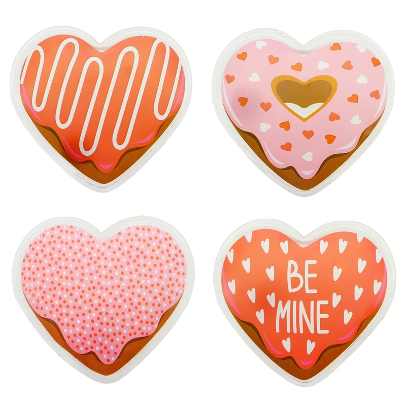 Handwärmer Taschenwärmer Sets Fingerwärmer, gegen kalte Hände im Winter (4er Set Donut Herzen)