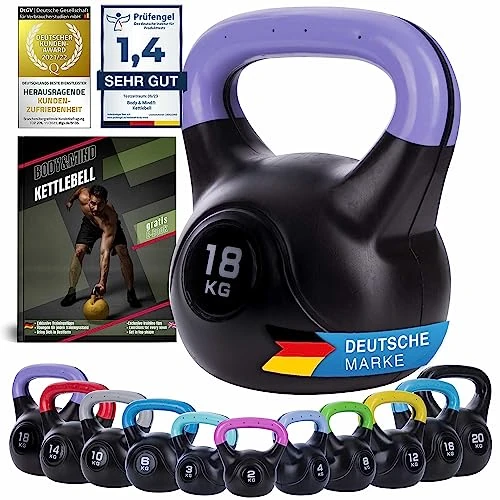 Body & Mind® Kettlebell Kugelhantel 2-20 kg - Workout Gewicht-Hantel für Kraft-Training - Profi Fitness Schwunghantel aus Kunststoff (j - 18 kg)