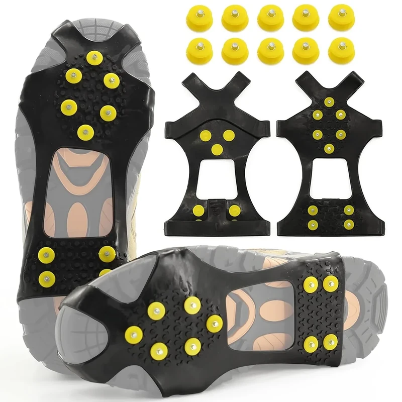 Spikes für Schuhe, Steigeisen mit 10 Spikes, Anti Rutsch Schuhspikes, Schneeketten für Schuhe, für Winter Outdoor-Sport und Bergsteigen (S: 31–36)