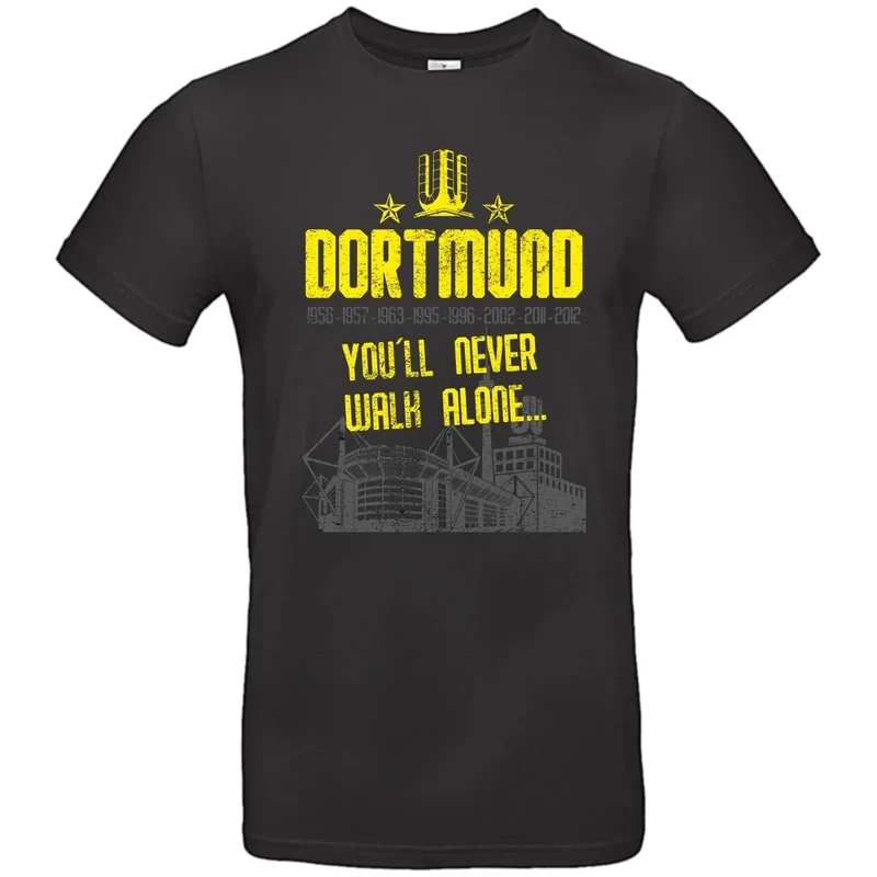 Alsino Herren T-Shirt Dortmund (3) You'll Never Walk Alone mit Jahreszahlen und Stadion aus Baumwolle, (schwarz), (S)