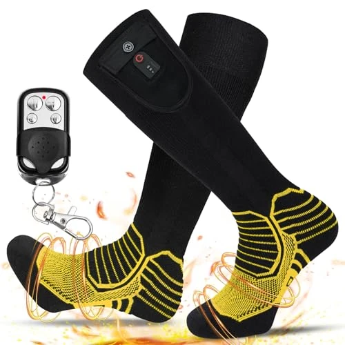 Dr.warm Beheizbare Socken Wiederaufladbare, Elektrische Beheizte Socken für Damen Herren, Winter Heizsocken mit 2 x 3000 mAh Akkus für Radfahren Skifahren Angeln Bergsteigen, Gelb M