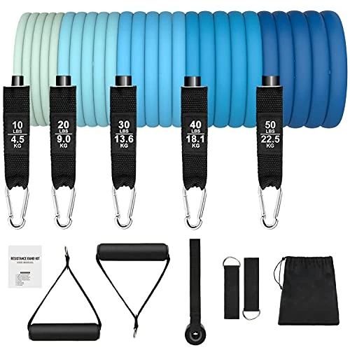 Resistance Bands Fitnessband Set Fitnessbänder Widerstandsbänder Kraftraining Expander Tubes Set mit 5 Bänder,Griffen,Knöchelriemen,Tragebeutel,Türanker für Fitness, Kraft, Yoga für Männer/Frauen