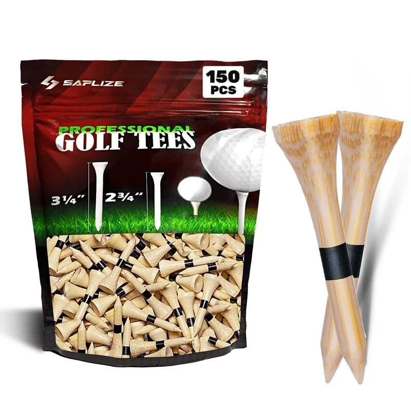 SAPLIZE Golf Bambus Tees,150 Stück (38mm) - Biologisch abbaubar, haltbarer und Stabiler Golf Tees